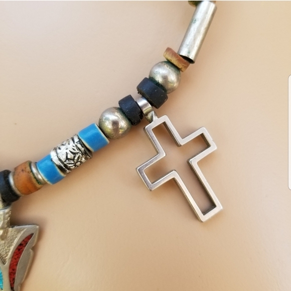 VINTAGE NATIVE AMERICAN CROSS & ARROWHEAD PENDANT BEADED NECKLACE - Picture 4 of 8